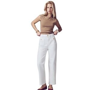 J.Crew Size 32 Women's Sailor Slim Wide-leg Jean White Chic Gold Buttons Pockets